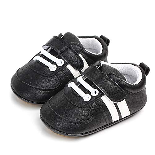 MASOCIO Zapatos Bebe Niño Niña Recién Nacido Primeros Pasos Zapatillas Deportivas Bebé Suela Blanda Antideslizante Negro 6-12 Meses