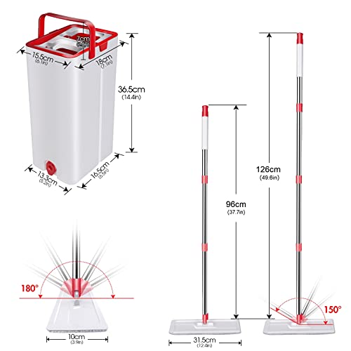 MASTERTOP Mopa Microfibra y Cubo Escurridor Fregona Plana Giratorio y Cubo con Sistema de Escurrido Trapeadores para Limpieza de Todo Tipo de Suelos Lisos con 6 Almohadillas de Microfibra