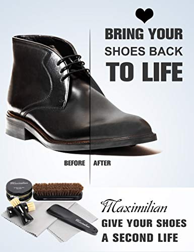 MAXIMILIAN Caja De Regalo Premium Kit De Betún para Zapatos | Kit Profesional De Limpiabotas De Cuero con Pulido Neutro Y Negro, Cepillos De Pelo De Caballo 100% Herradura