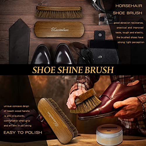 MAXIMILIAN Cepillo para Zapatos De Crin De Primera Calidad - Cepillo para Limpiar Zapatos De Lujo Extra Grande De 8 Pulgadas - Cepillo para Limpiar Zapatos De Cuero con Mango De Madera