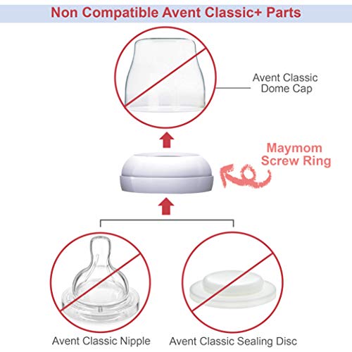 Maymom Tapas de domo, anillos de tornillo, discos de sellado compatibles con botellas naturales Philips Avent, botellas de PP Avent o naturales; Convertir botella clásica Avent en natural