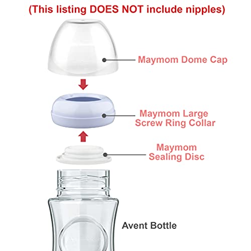 Maymom Tapas de domo, anillos de tornillo, discos de sellado compatibles con botellas naturales Philips Avent, botellas de PP Avent o naturales; Convertir botella clásica Avent en natural