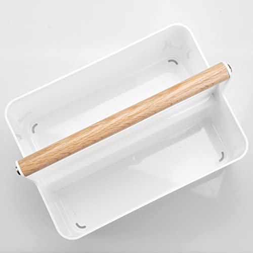mDesign Cajas organizadoras para baño – Cajas de plástico con asas de madera para el almacenamiento de productos cosméticos – Organizador de baño con dos compartimentos – blanco/color roble