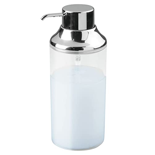 mDesign Dispensador de champu rellenable – Dosificador de jabon con capacidad de 1 l – Dispensador de jabon liquido para gel, acondicionador y champu – transparente/cromado