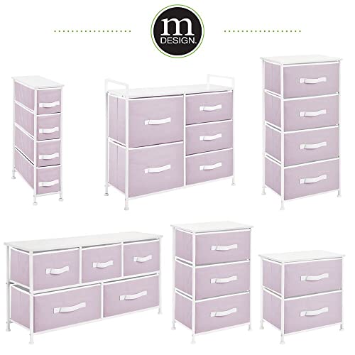 mDesign Mesita de noche con 2 cajones – Cómoda pequeña hecha de tela, metal y MDF – Decorativas cajoneras para armarios, para el dormitorio o el salón – lila/blanco