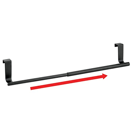 mDesign Toallero para cocina colgante - Soporte para toallas y repasadores - Accesorio para armario, se coloca sobre la puerta sin herramientas - Extensible hasta 43,18 cm - Color: Negro