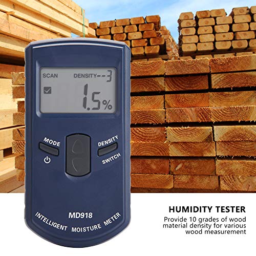 Medidor de humedad de madera MD918 Medidor de humedad de madera inductivo LCD digital Detector de humedad de madera Probador de humedad de madera 4% ~ 80% RH Humedad y humedad en madera, paredes, tech