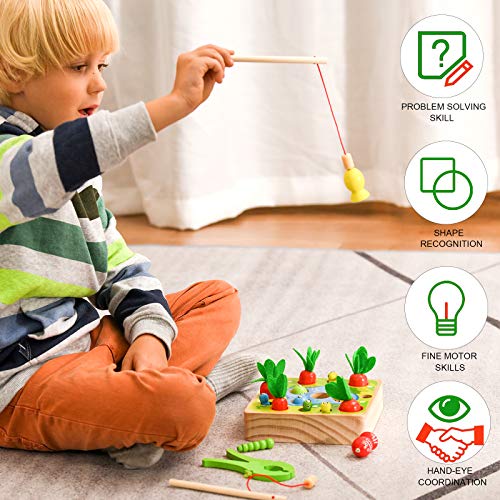 medoga Montessori Juguetes para niños pequeños de 1 a 3 años, forma de cosecha de zanahoria y tamaño a juego, juego de habilidades motoras finas juguetes de madera para niños y niñas de