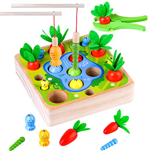medoga Montessori Juguetes para niños pequeños de 1 a 3 años, forma de cosecha de zanahoria y tamaño a juego, juego de habilidades motoras finas juguetes de madera para niños y niñas de