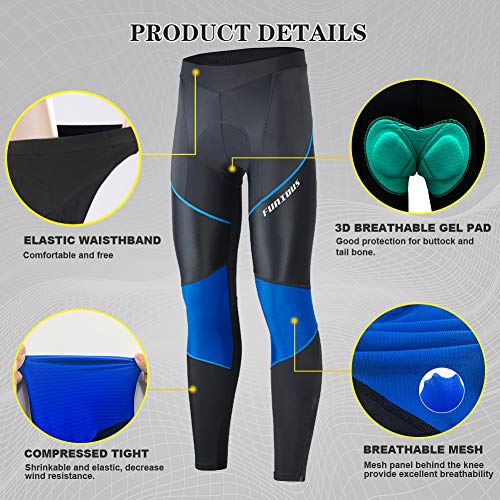 MEETWEE Pantalones de ciclismo para hombre, pantalones largos de bicicleta, mallas de leggings transpirables 3D con esponja acolchada para ciclista (Blue-a, L)