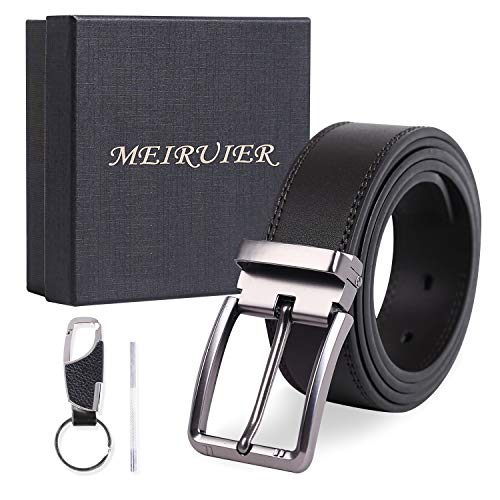 Meiruier Cinturon Hombre Cuero Piel Hebillas Jeans Reversible Trabajo Traje Cinturones Clásico Negro Marron