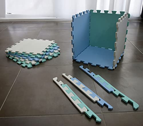 Meitoku Alfombra Puzzle de Goma EVA para niños. 1 cm. de Espesor. 9 Piezas Intercambiables. Verde, Celeste y Blanco