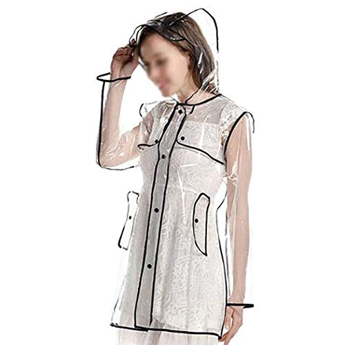 Merkisa Women Transparent Raincoat with Hood, Reusable Recyclable Waterproof Slightly Breathable Rain Jacket for Women, Size 8 to 14, Perfect for Hiking and Camping Rain Poncho, Long Length