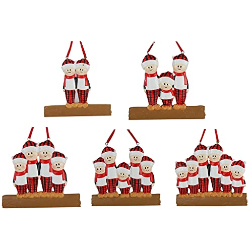 MIAOJI Colgante de Navidad, árbol de Navidad DIY personalizado nombre ornamento a cuadros pijamas familia resina colgante - 4 cabezas