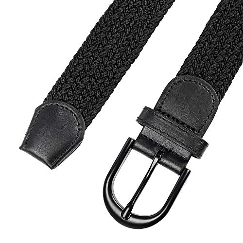 Mile High Life Cinturón Elástico Trenzado con Bordado Extensible, Hebilla Metálica Negra Ovalada y Terminaciones en Cuero para Hombre/Mujer/Niños (Negro, X-Grande 101cm-106cm (121.5cm de longitud))