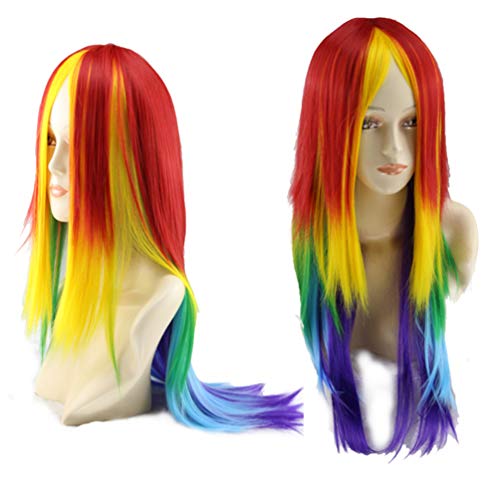 MILISTEN Peluca Larga Y Esponjosa de Pelo Liso para Adultos Y Niños de Color Arcoíris Cosplay para Fiesta de Halloween