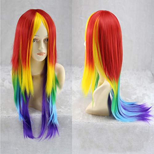 MILISTEN Peluca Larga Y Esponjosa de Pelo Liso para Adultos Y Niños de Color Arcoíris Cosplay para Fiesta de Halloween