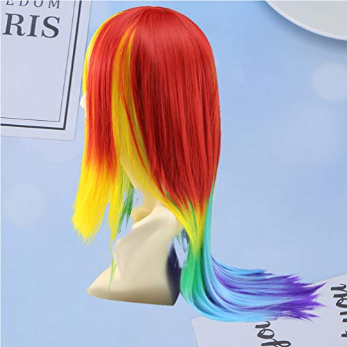 MILISTEN Peluca Larga Y Esponjosa de Pelo Liso para Adultos Y Niños de Color Arcoíris Cosplay para Fiesta de Halloween