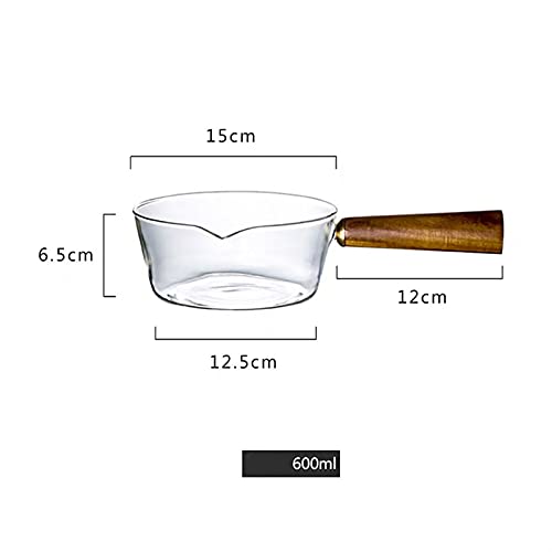 Milk Pot Pote de vidrio con asa de madera Calefacción Sopa de leche Potra de avena Potazo transparente Cacerola de vidrio para cocina Hogar abierto Fuego 400/600ml Cacerola (Color : 600ML)