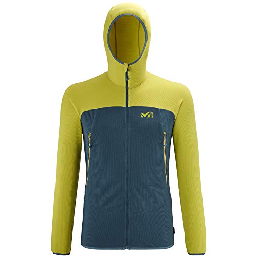 MILLET K Lightgrid Hoodie M Fleece Jacket, Mens, Orion Blue/Wild Lime, S