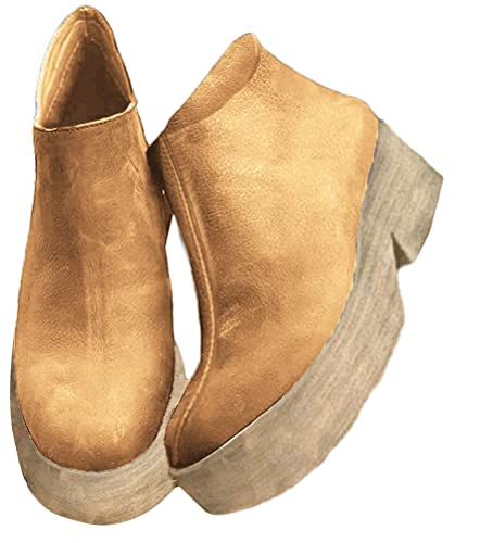 Minetom Botines De Mujer con Cremallera Zapatos De Plataforma De Cuero PU Botas De Eje Corto Vintage Botines De Otoño Invierno A Caqui 39 EU