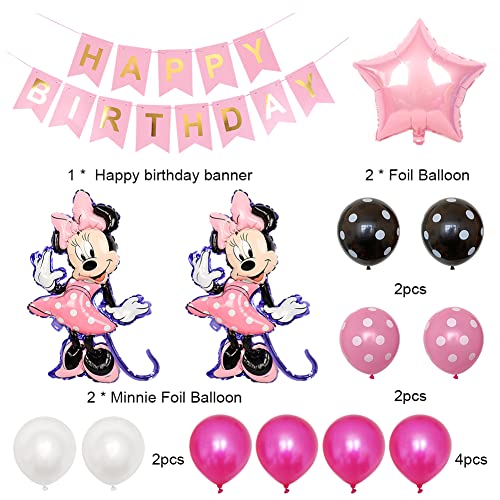 Minnie Globo Decoraciones ​de umpleaños de Minnie Mouse Temática Rosado de Globo de Aluminio Digital set Happy Birthday Party Supplies para Decoraci ón de Niños 15 Piezas
