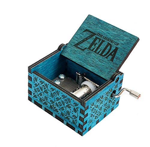 MINSOTO Caja de música de Madera Tallada a Mano, diseño de la Leyenda de Zelda (Azul)