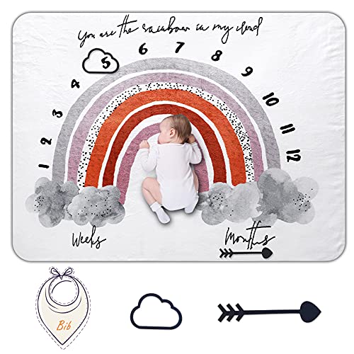 Miracle Baby Manta Mensual De Hito para Bebé, Manta de Hito Recién Nacidos para Fotos , Regalos Personalizados para Futuras bebé, Registre la Edad y el Crecimiento de Bebé.（150cm*120cm）