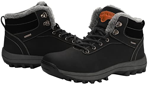 Mishansha Mujer Hombre Botas para Invierno con Forro Cálidas Zapatos para Caminar Senderismo y Trekking - Calentitas Cómodas Antideslizantes(Negro, 40 EU)