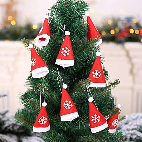 Miss-shop Mini Sombrero de Navidad,Navidad Cubiertos de Plata Bolsillos 10 Piezas Bolsa de Sombreros de Santa Claus para Tenedor Bolsa de Vino Tapa de Cena Mesa Decoración