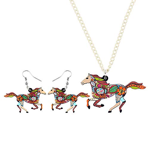 MLKJSYBA Collares Sistemas de la joyería de acrílico de reproducción de Colores Pendientes Caballo Collar del Collar de la Manera del Animal for la Mujer Niñas Accesorios Collares para Mujeres