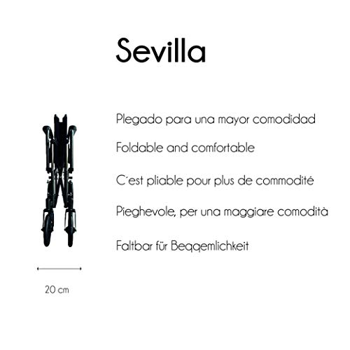 Mobiclinic, modelo S220 Sevilla, Silla de ruedas plegable premium, autopropulsable, ortopédica, para minusválidos, reposapiés y reposabrazos abatibles, color Negro, asiento 46 cm, ultraligera