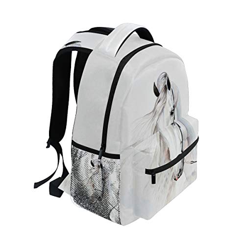 Mochila de viaje con diseño de caballo blanco para estudiantes y niñas, mochila para portátil, motivo 1, Talla única,