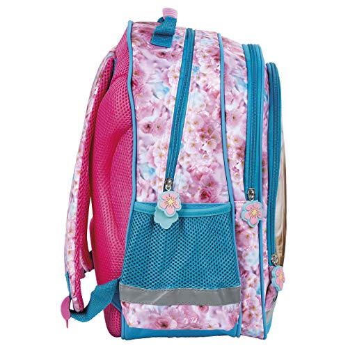 Mochila infantil con compartimentos grandes y red para bebidas, varios diseños, Azul Rosa (Der19), 39 x 29 x 17 cm, Mochila infantil