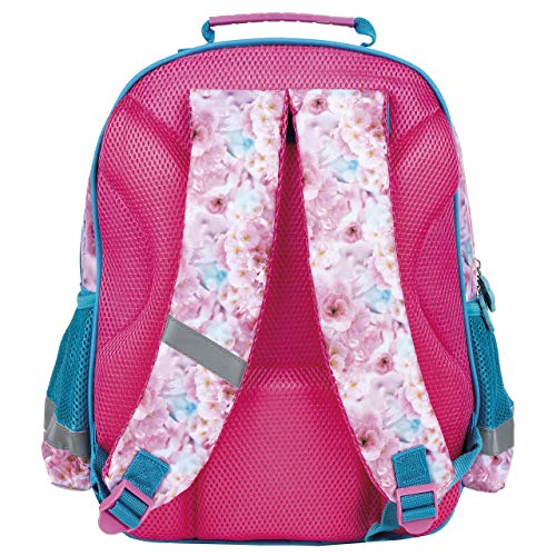 Mochila infantil con compartimentos grandes y red para bebidas, varios diseños, Azul Rosa (Der19), 39 x 29 x 17 cm, Mochila infantil