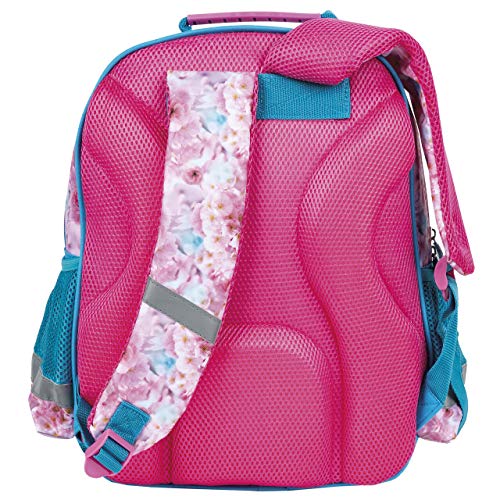 Mochila infantil con compartimentos grandes y red para bebidas, varios diseños, Azul Rosa (Der19), 39 x 29 x 17 cm, Mochila infantil