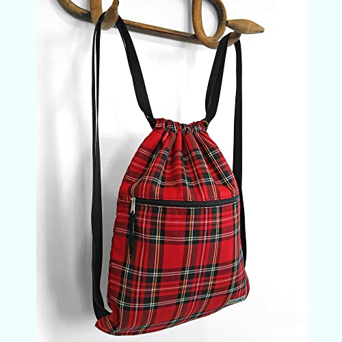 Mochila saco tela cuadro escocés (tartan), bolsa petate tela, bolso unisex