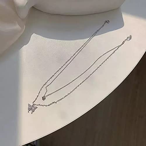 Moda Collar Joyas Gargantilla Collar de mariposa brillante para mujer, exquisito collar de cadena de clavícula de doble capa, joyería para mujer, regalo Parejas Fiesta San Valentín Cumpleaños Regalos
