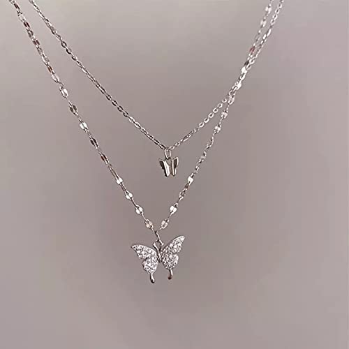 Moda Collar Joyas Gargantilla Collar de mariposa brillante para mujer, exquisito collar de cadena de clavícula de doble capa, joyería para mujer, regalo Parejas Fiesta San Valentín Cumpleaños Regalos