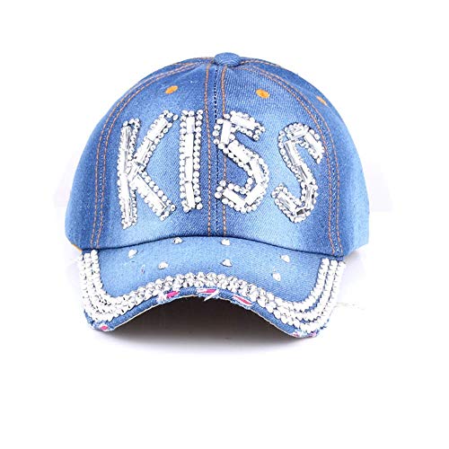 Moda Diamond Kiss Duck Tongue Women's Hat con Sombrero de Vaquero Diamond Shade for Mujer Versión Coreana de The Tide Fashion Dome Gorra de béisbol Suave (Color : Denim Color)