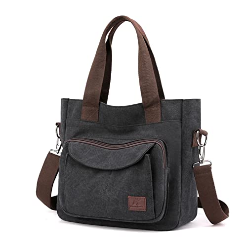 Moda Lady Hobos Bag Bolsa de Lona Retro Femenino Bolso Bolso Literario Hombro Mensajero Bolsa, con Compartimentos y Asas de Gran Capacidad Bolsa Femenina (Color : Negro, Size : Height28 width29)