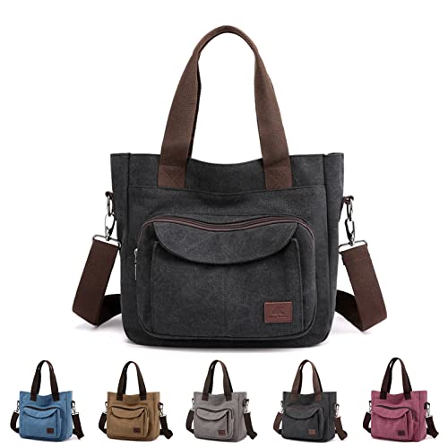 Moda Lady Hobos Bag Bolsa de Lona Retro Femenino Bolso Bolso Literario Hombro Mensajero Bolsa, con Compartimentos y Asas de Gran Capacidad Bolsa Femenina (Color : Negro, Size : Height28 width29)