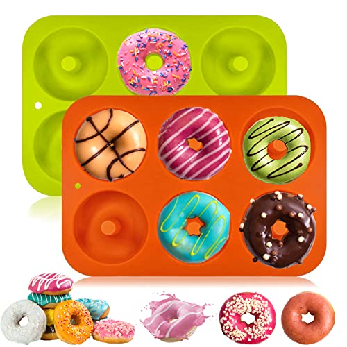 Molde para Donut de Silicona, Juego de 2 Molde de Silicona para Hornear Donut, Antiadherente Molde de Silicona Apto para Lavavajillas, Horno, Microondas, Congelador