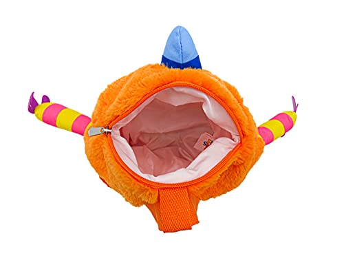 Momonsters, Mochila de Peluche de 35 cm, Producto Oficial Momonsters, Personaje Huhu, Color Naranja (CyP Brands)