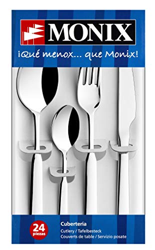 Monix Europa - Set de cubiertos 24 piezas de acero inoxidable con cuchillo chuletero, acabado pulido brillo (Braisogona_M180974)