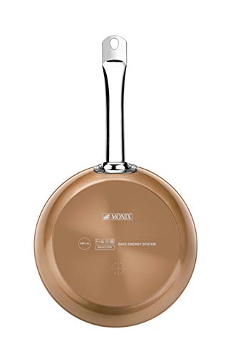 Monix M740040 Copper - Set de 3 Sartenes Efecto Cobre, Aluminio Forjado Antiadherente con Partículas de Titanio, Aptas para Todo Tipo de Cocinas incluso Inducción, 20-24-28 cm