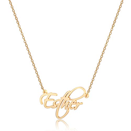 MONOZO Collar con nombre personalizado, chapado en oro de 14 quilates, collar con nombre para niñas, collar delicado con placa de nombre, regalo personalizado para mujeres