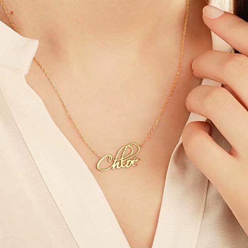 MONOZO Collar con nombre personalizado, chapado en oro de 14 quilates, collar con nombre para niñas, collar delicado con placa de nombre, regalo personalizado para mujeres