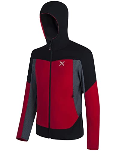MONTURA Sky Plus Hoody - Camiseta de hombre MMAP95X 1093, color rojo y plomoo, forro polar, ideal para senderismo, esquí, montañismo, actividades al aire libre, rojo, S