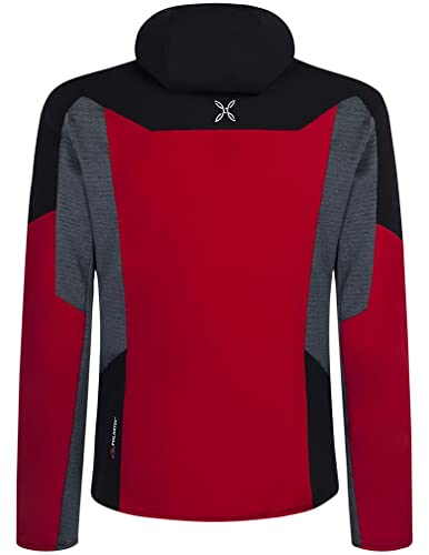 MONTURA Sky Plus Hoody - Camiseta de hombre MMAP95X 1093, color rojo y plomoo, forro polar, ideal para senderismo, esquí, montañismo, actividades al aire libre, rojo, S